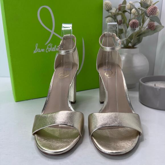 Sam Edelman Robyn Leather Ankle Strap Heel Gold I3433L4700 Women's 11M Tried On - Picture 2 of 11